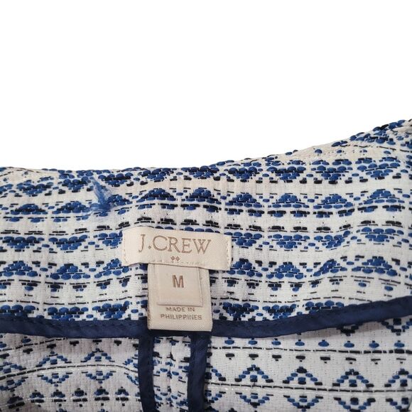 J. Crew Jacket Jacquard Full Zip Blue/White Collarless Blazer Size M - Picture 3 of 5